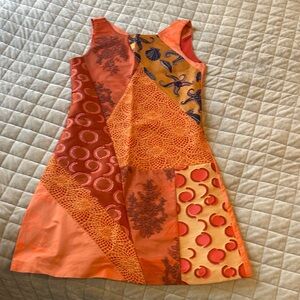 Save The Queen Orange Patchwork A-Line Mini Dress